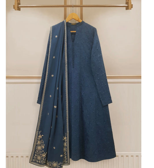 Agha noor embroidered blue frock set 🕊️